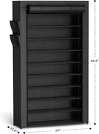 Kitsure 10-Tier Shoe Rack with Cover, Vertical Shelf, 33.6" Wide, Black | Space Saving Shoe Storage with Side Pocket, Shoe Organizer for Closet, Entryway, Bedroom, Zapateras Organizer - Image 2