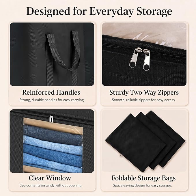Blanket Storage Bags 120L for Comforter Clothes Bedding 2 Pack Black - Image 3