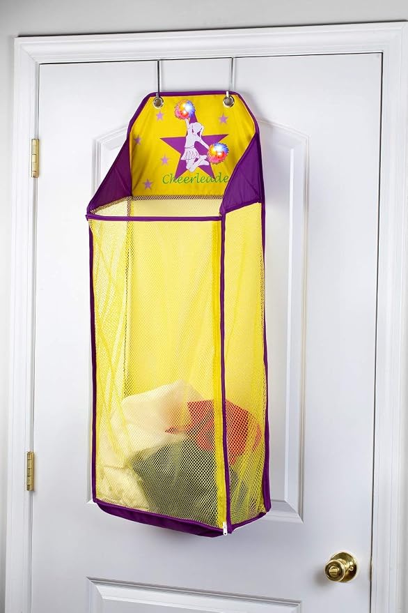 Store & Score Over The Door Hanging Kids Fun LED Cheerleader Light-Up Collapsible Mesh Laundry Hamper, Toy Chest, Heavy Duty Metal Hooks Included. Patent Pending. - Image 2