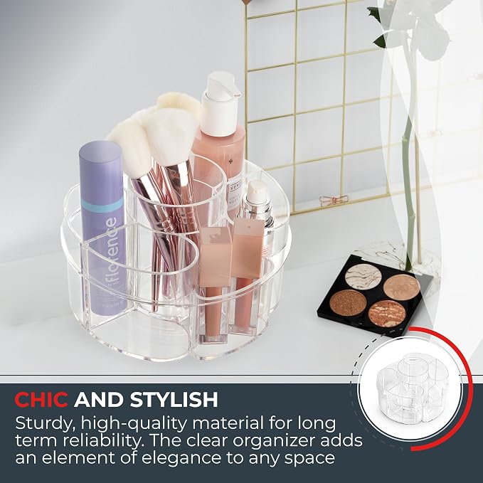 Masirs Small 360 Rotating Makeup Organizer, 5 Compartments, Round Clear - Image 4