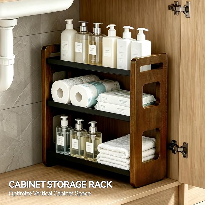3-Tier Acacia Wood Bathroom Countertop Organizers and Storage, Vanity Bathroom Sink Organizer Shelf for Skin Care Makeup Cologne and Perfume, Small Countertop Storage Organizer for Dresser - Image 5