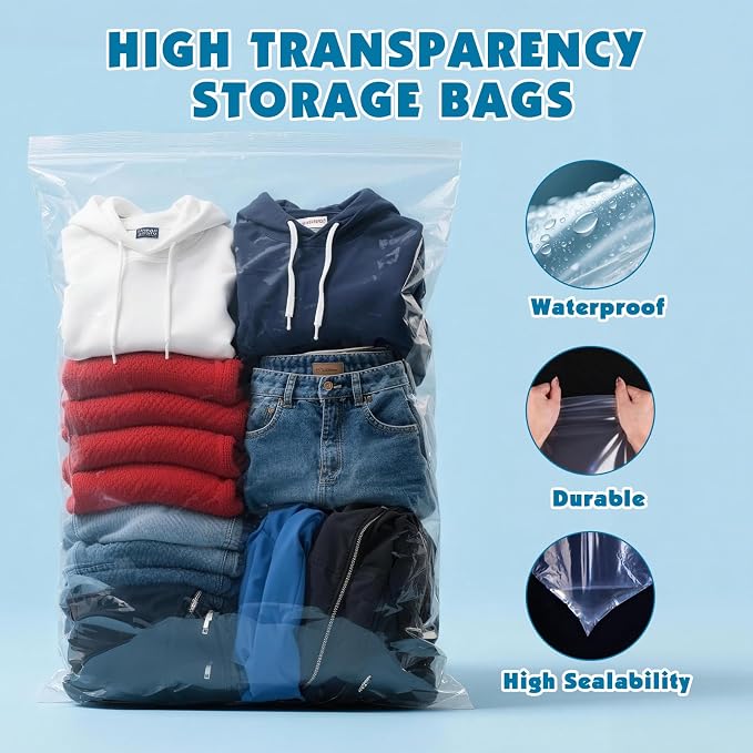 60 Pack Large 5 Gallon Storage Bags with Zipper Top, 18 x 24in Zipper Bags - Image 3