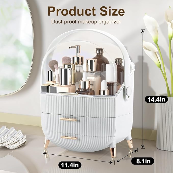 Makeup Organizer, Large Skincare Organizer for Vanity with Drawers & Cover - Image 2