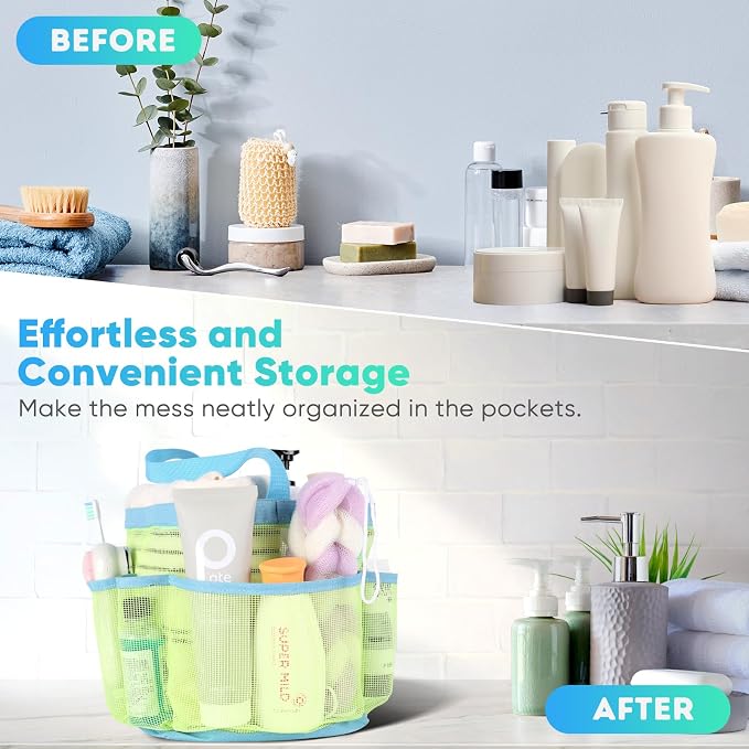EUDELE Mesh Shower Caddy Portable, 8-Pocket Large Capacity, Quick Dry, Easy Clean, Ideal for Beach, Swimming, Gym, Travel - Image 8