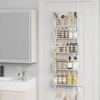 SWTYMIKI Over The Door Organizer - Door Organizer Hanging with 5 Adjustable Metal Large Capacity Basket and 6 Coat Hook, Wall Mounted Shelf for Bedroom Closet Bathroom Laundry Pantry Cabinet Kitchen - Image 6