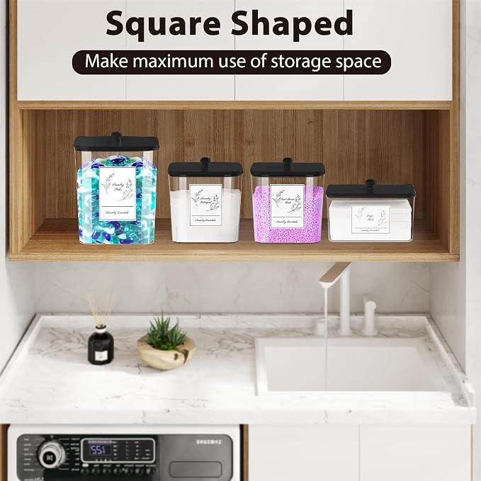 COAZEX 4 Pack Clear Laundry Pods Container & Dryer Sheet Holder,Black Lids - Image 4