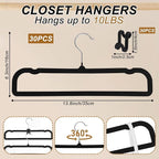 Pants Hangers Space Saving, 30 Pack Velvet Hangers for Closet with 30 Hooks, Strong Durable Non Slip Slim Clothes Hanger, Ultra Soft Flocked Hanger for Pants, Shirts, Bra, Shorts (Black) - Image 2