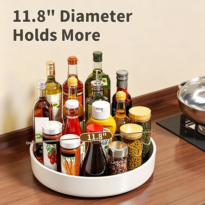 11.8" Lazy Susan Organizer for Cabinet, Turntable Spice Rack with Non-Slip Base & Raised Lip, Pantry Organization and Storage, Kitchen, Fridge, Makeup Vanity, Bathroom Countertop, Under Sink - Image 4