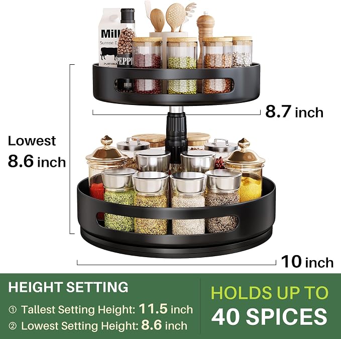 Lazy Susan Spice Rack Organizer for Cabinet, 2-Tier Metal, 10 in - Image 4
