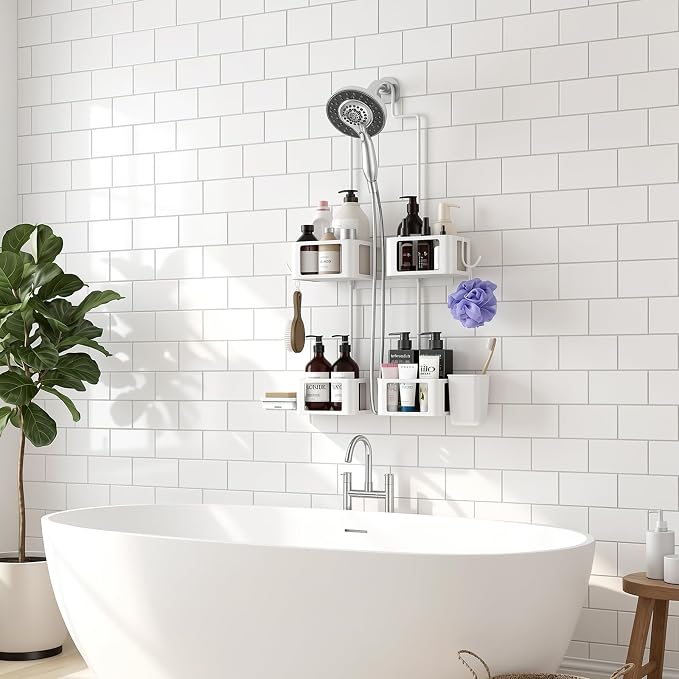 Epicano Shower Caddy for Handheld Showerheads,Stainless Steel, White - Image 3