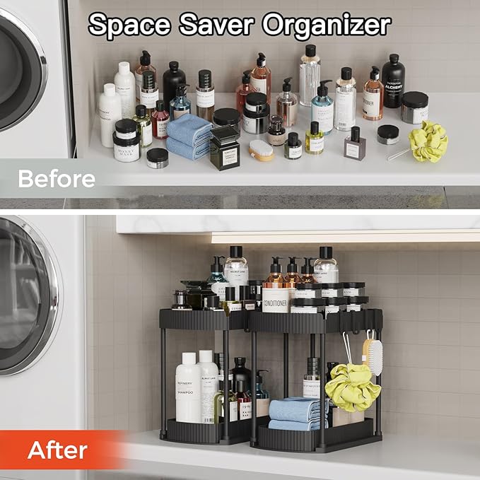 2 Packs Under Sink Pull-Out Storage Organizers, 12.8 Inches, Black - Image 5