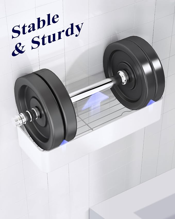 Kitsure Shower Caddy Adhesive, Stylish Shower Organizer, Large, White - Image 4