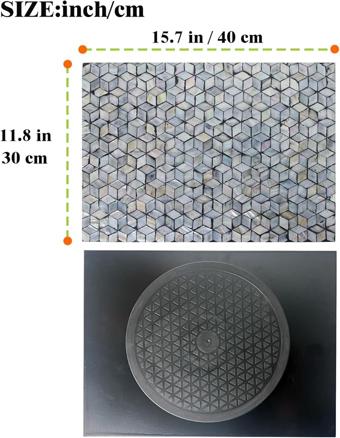 Rectangle Mother of Pearl Lazy Susan Turnable Organizer, 360 Degree Round Table Countertop Decorative Spinning Tray for Kitchen Cabinet Counter Spice Pantry Dinner Table (Grey Mosaic) - Image 3
