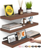 BAYKA Walnut-Like Floating Shelves 15.7in, 3 Pack, Wall Mounted Wall Decor by Bayka