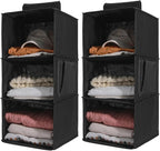2 Packs Hanging Closet Organizer Stroage, 3-Shelf Hanging Shelves with Bamboo Inserts & Side Pocket, Black by WelcometoYRCBEHFU