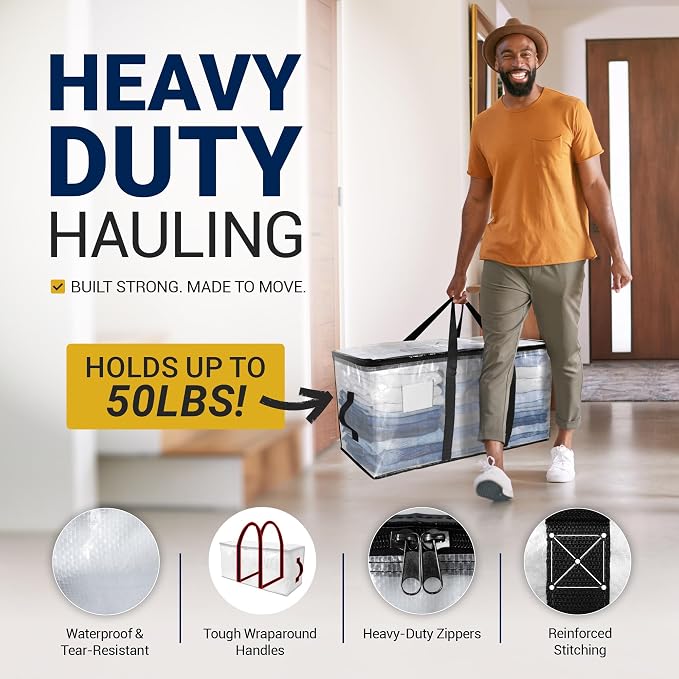 Reli. Moving Bags Heavy Duty (4 Pack) | Clear, Extra Large Totes - Image 3