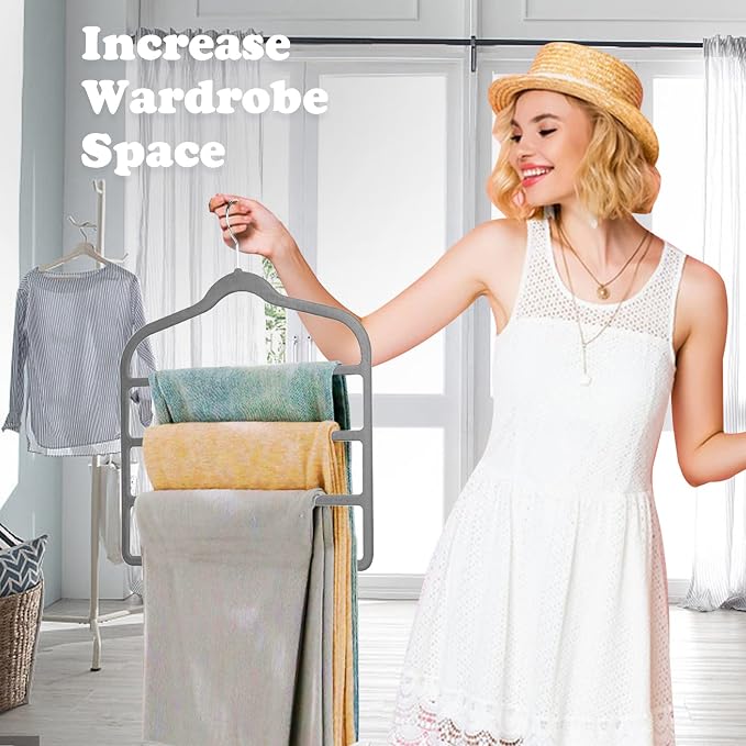 Tinfol Gray Velvet Pants Hangers Space Saving, 4pc Non-Silp Pant Hanger, Jeans Slack Trousers Hangers, Multi Layer Clothes Hanger Closet Organizer Perfect for Pants,Trouser,Jeans - Image 7