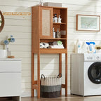 LEYAOYAO 68" Boho Over the Toilet Storage Cabinet with Rattan Sliding Door - Image 4