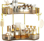 2-Tier Corner Bathroom Counter Organizer，Makeup & Skincare Shelf with Built-in Brush Holder，Space-Saving Bathroom Countertop Organizer for Skincare, Perfume, Cosmetics(Amber) by GREENBY