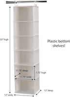 Household Essentials 6‑Shelf Hanging Closet Organizer in Soft Blended Canvas with Durable Plastic Shelving and Dual Wire Hooks, Cream - Image 3
