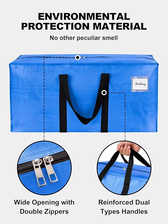 HOMESURE Supports 200lbs Heavy Duty Moving Bags - Strong Zipper & Wrap-Around Handles - Water-Resistant Storage Totes, Durable Alternative to Moving Boxes - 4 Pack - Sky Blue - Image 7