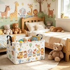 Rectangular Collapsible Laundry Basket with Side Handles, Train Animals - Image 4