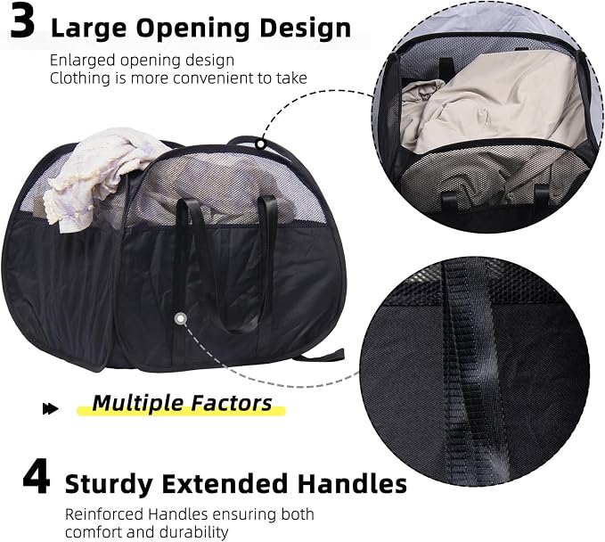Collapsible Laundry Basket, 90L Tear Proof Mesh Pop-up Hamper - Image 4