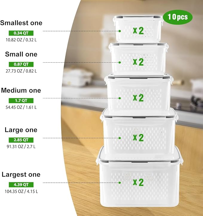 Freshmage Fruit Storage Containers for Fridge with Removable Colander 10 - Image 2