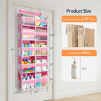 Yecaye 5 Tier Over The Door Organizer, 10 Compartments Large Door Storage | 20" W, Extra Large Behind Door Storage With 12 Side Pockets, 80lbs Heavy Duty, Clear Window, for Closet Bedroom Pantry, Pink - Image 2