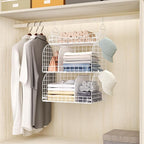 HapiRm Hanging Closet Organizer Storage - 3 Tier Metal Stackable Hanging Closet Shelves with Dividers and S Hooks, Foldable Clothes Shelves for Clothes, Pants, Shoes, Coat, Hats Clutches Accessories - Image 4