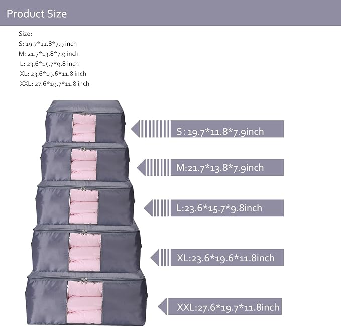 Comforter Storage Bags Pack of 2,Pillow Beddings/Blanket Clothes Organizer Storage Containers with Zippers,Breathable and Moistureproof(Grey 2pcs, XXL) - Image 5