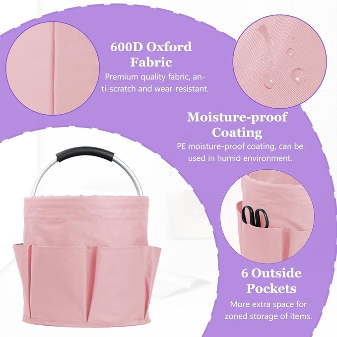 2Pcs 17L Cleaning Caddy with Handle, 600D Oxford Garden Tool Bag,Black+Pink - Image 5