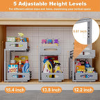 Under Sink Organizer, 2 Tier Under Sink Organizers and Storage, Adjustable Height, Slide out Metal Cabinet Organizers, Pull out Cabinet Storage Drawer Shelf for Kitchen Bathroom (Gray, 2 Pack) - Image 6