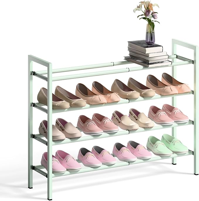 Bumusty 4 Tier Expandable Shoe Rack for Closet, Green | 18"-33" Adjustable Shoe Rack for Entryway, Small Shoe Organizer for Dorm, Front Door, Sturdy Metal by BUMUSTY