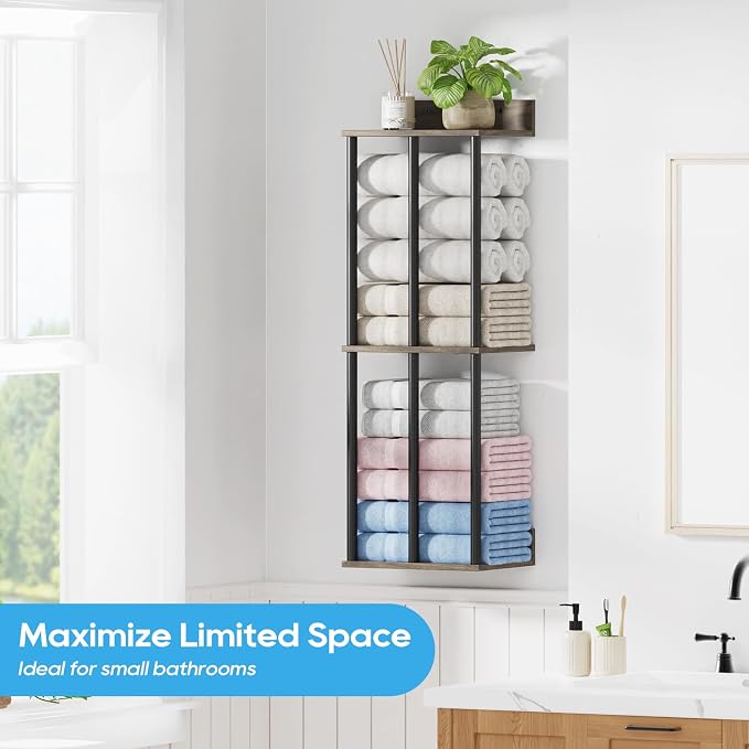 Towel Racks for Bathroom Wall Mounted with Wooden Storage Shelf - Image 4
