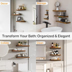 BAYKA Rustic Brown Bathroom Floating Shelves, 15.7in, 3Pk, Wall Mount Shelf - Image 7