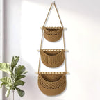 Boho Style Handwoven Rope Hanging Basket - 3-Tier Detachable Storage Organizer for Kitchen/Bathroom/Entryway, 3 Included Heavy-Duty Hooks, 7 Color Options Available (Brown) by GLDFI