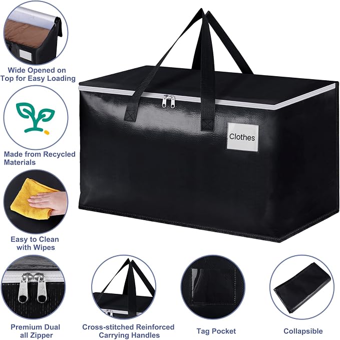 StorageRight Moving Bags, Moving Boxes, 93L 4-Pack Sotrage Bags Totes,Black - Image 3