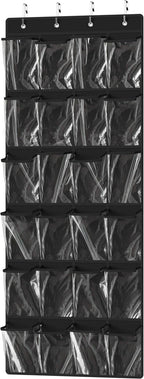 Simple Houseware 24 Pockets Large Clear Over the Door Shoe Organizer, Black | 56" x 22.5", 4 Durable Metal Hooks, 5" x 9" Pocket Size, Multipurpose by SimpleHouseware