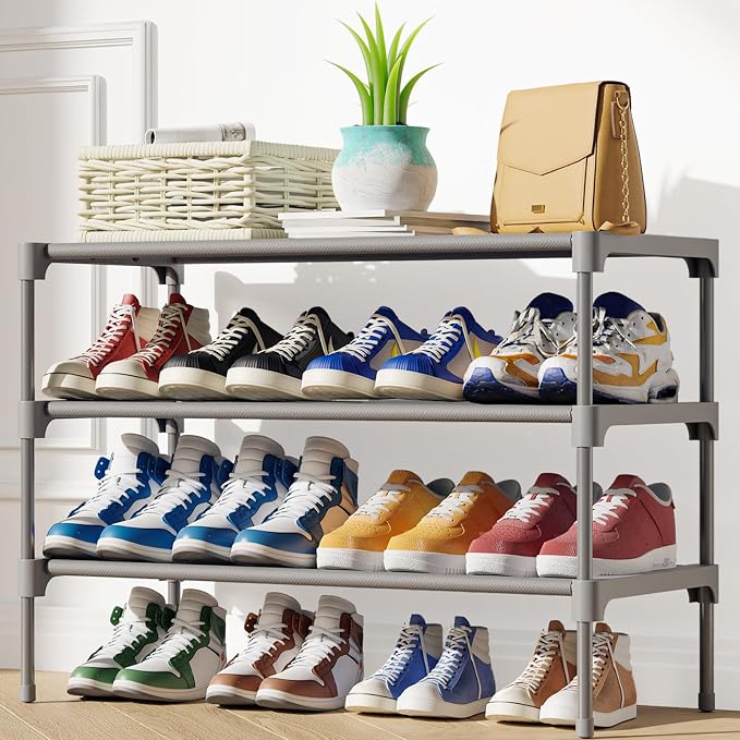 Kitsure Shoe Rack - Non-Woven Shoe Rack Shelf, Shoe Organizer for Closet, Entryway, Garage & Corridor, Stackable Shoe Shelves, 27.5" Wide - 3 Tier, Grey | Shoe Organizer for Closet, Entryway, Garage, Stackable Shoe Shelves, college dorm&apartment essen... - Image 2