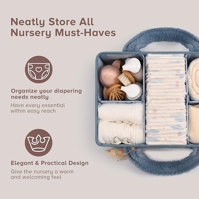 PeraBella Baby Diaper Caddy Organizer with Handle, Boy & Girl Shower Gift Basket, Portable Diaper Storage Basket Bin for Wipes, Newborn Baby Essentials Registry Search Must Haves, Car Caddy Organizer - Image 2