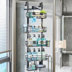 Consumest Over The Door Shower Caddy - 5 Tier Adjustable Shower Organizer Hanging with 2 Toothbrush Holders & 4 Hooks, Rustproof Organizer Shelf, Storage Rack for Bathroom, Black by Consumest