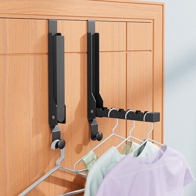 4 Pack Over The Door Hanger Folding Clothes Drying Rack, Folding Hanging Coat Rack for Indoor Laundry Room Compact Small Space Foldable Portable Clothing Hanger Hook Collapsible (Black-4(Upgraded)) - Image 2
