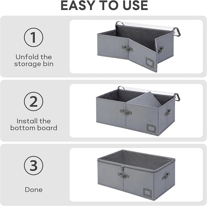 10" High Capacity Under Bed Storage Bins (3-Pack, Charcoal Grey), Deep 600D Heavy Duty Oxford Fabric Organizer Containers with Matching Vegan Leather Handles for Comforters, Pillows & Blankets - Image 7