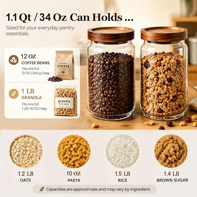 ComSaf Glass Jar with Acacia Wood Lid 34oz 1Pack, Food Storage Container - Image 3
