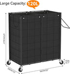 WOWLIVE Double Laundry Hamper with Wheels, Metal Rolling Laundry Basket - Image 4