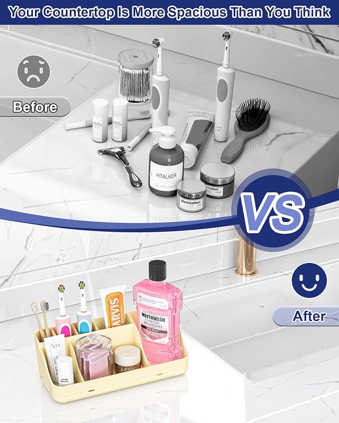 Bathroom Counter Organizer and Storage, 7 Slots Detachable Toothbrush Holders for Bathrooms, Anti-Slip Electric Toothbrush and Toothpaste Holder Countertop Vanity Organizer Accessories for Adults Kids - Image 5