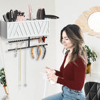 Rustic Hair Dryer Holder Wall Mounted,Hair Styling Tools & Accessories Organizer,Bathroom Supplies & hot Tools vanities Organizer Caddy,for Storage Flat Iron,Blow Dryer,Curling Iron,Towel - Image 5