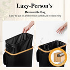 Foluck Slim Laundry Hamper, 60L Waterproof Narrow Laundry Basket with Lid and Removable Bag, Collapsible Tall Clothes Hamper with Bamboo Handles for Clothes Toys in Dorm Bedroom Bathroom, Black - Image 3