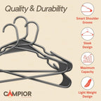 Gray Plastic Hangers 180 Pack– Heavy-Duty Plastic Hangers Slim and Space-Saving, Durable and Lightweight PP with Non-Slip Shoulder Notches for Slip Dresses, Suits, Jackets & Camisoles - Image 4